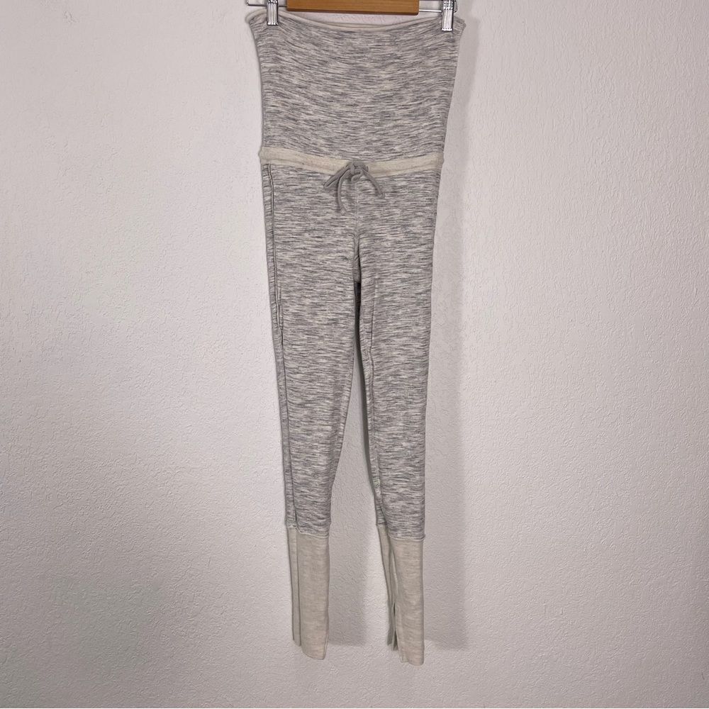 Free People Movement Light Heathered Grey and Cream High Waisted Slit Side Pants